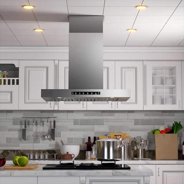 VIKIO PRO 36 in. 600 CFM Ducted Island Range Hood with 4-LED light