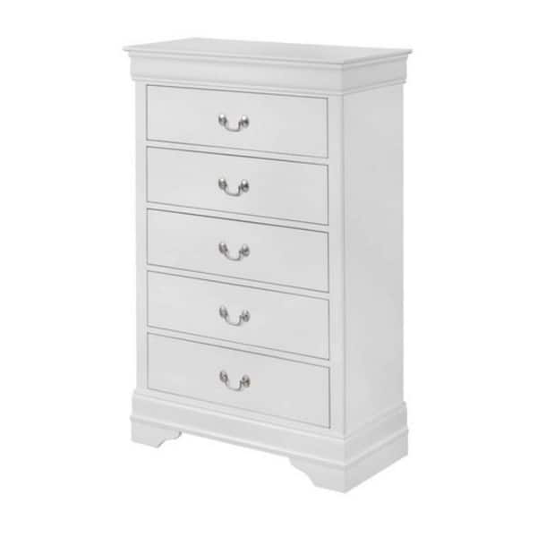 Benjara 15.5 in. White 5-Drawer Wooden Chest of Drawers