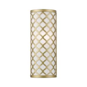 Arabesque 1-Light Soft Gold ADA Single Sconce with Off-White Fabric Shade