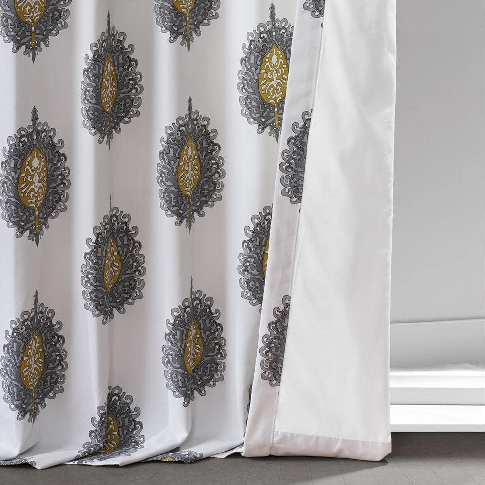 Mayan Gold Printed Cotton Twill Room Darkening Curtain Panel