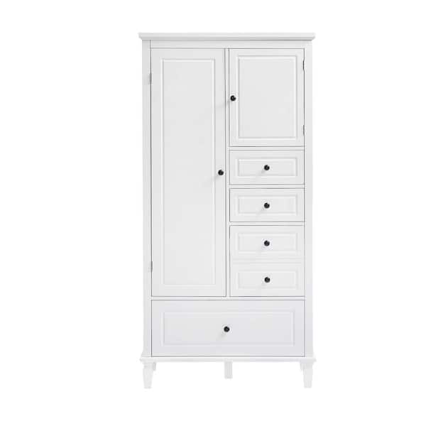 30.5 in. W x 15.2 in. D x 61.8 in. H White Linen Cabinet with Adjustable Shelves and 4 Drawers of Different Sizes