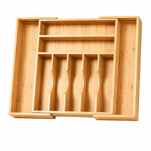 Large 2.5 in High Expandable Bamboo Silverware Drawer Organizer Adjustable Cutlery Tray for Kitchen Utensils