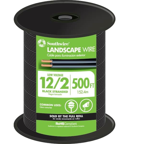 Southwire 500 ft. 12/2 Black Stranded CU Low-Voltage Landscape Lighting Wire