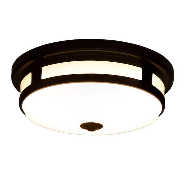 ETI LIGHTING 11 in. Round Black Exterior Outdoor Motion Sensing LED Ceiling Light 830 Lumens 5-Color Temperature Options Wet Rated