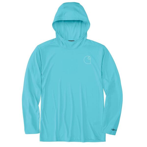 Carhartt Men's X-Large Gulf Blue Polyester Force Sun Defender Lightweight Long-Sleeve Hooded Logo Graphic T-Shirt