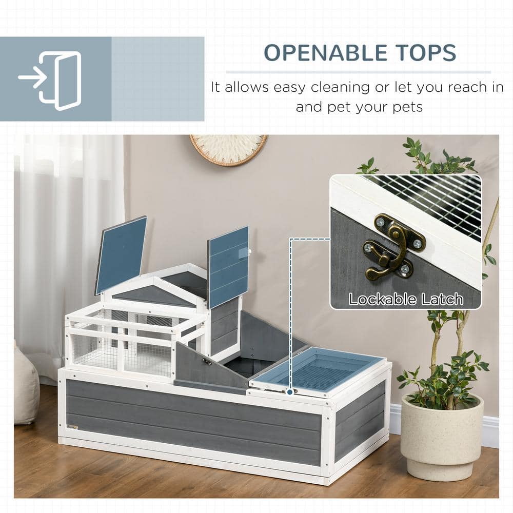 Storm Gray Wooden 3-Room Tortoise Habitat with Balcony