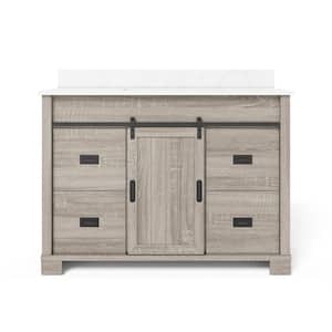 Brindley 48 in. W x 20 in. D x 34.5 in. H Barn Door Bath Vanity in Weathered Gray with Engineered Stone Top