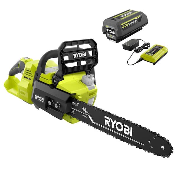 RYOBI 40V Brushless 14 in. Battery Chainsaw with 4.0 Ah Battery and Charger