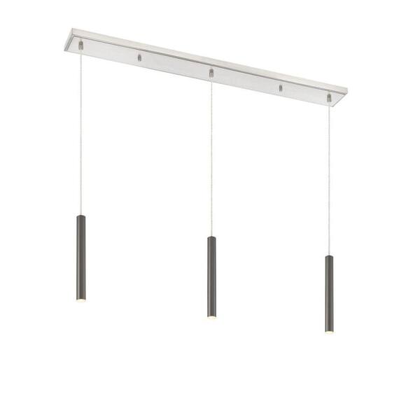Unbranded Forest 5-Watt 3-Light Integrated LED Brushed Nickel Shaded Chandelier with Pearl Black Steel Shade