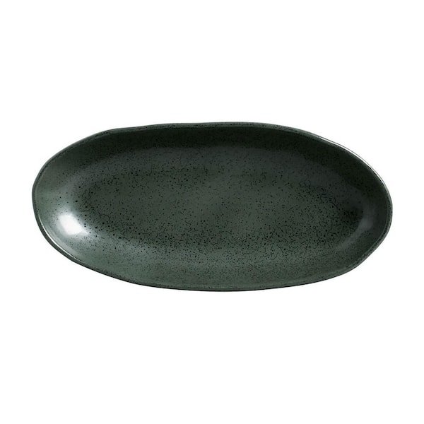 PORTO BRASIL 12.59 in. Greenery Green Stoneware Deep Oval Platter Large Organic (Set of 4)