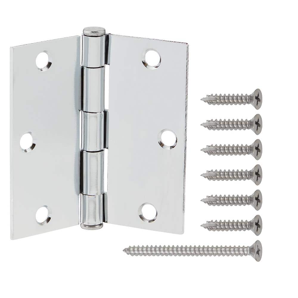 3-1/2 in. Square Radius Chrome Squeak-Free Door Hinge