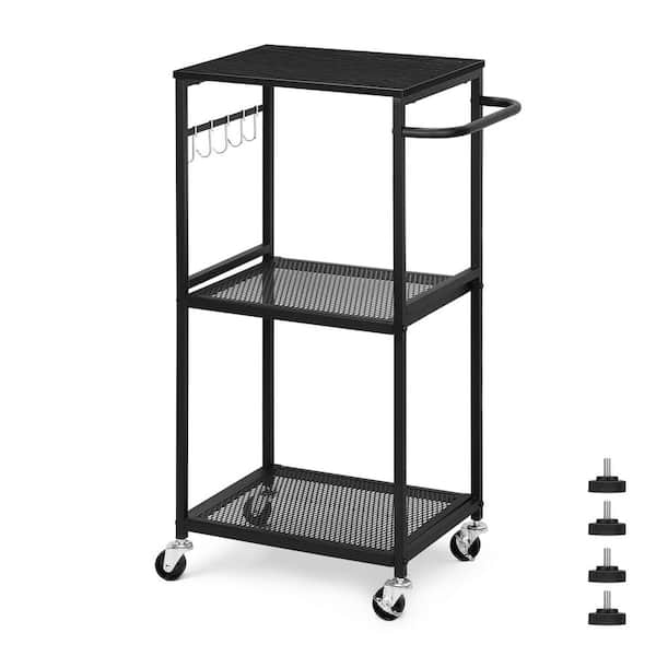 Stainless Steel Rolling 4-Wheeled Utility Kitchen Cart in Black