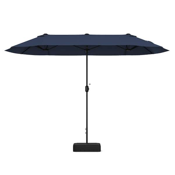 13 ft. Metal Market Patio Umbrella in Navy with Stand Double-Sided Twin Large Outdoor Table Pool Umbrella with Crank