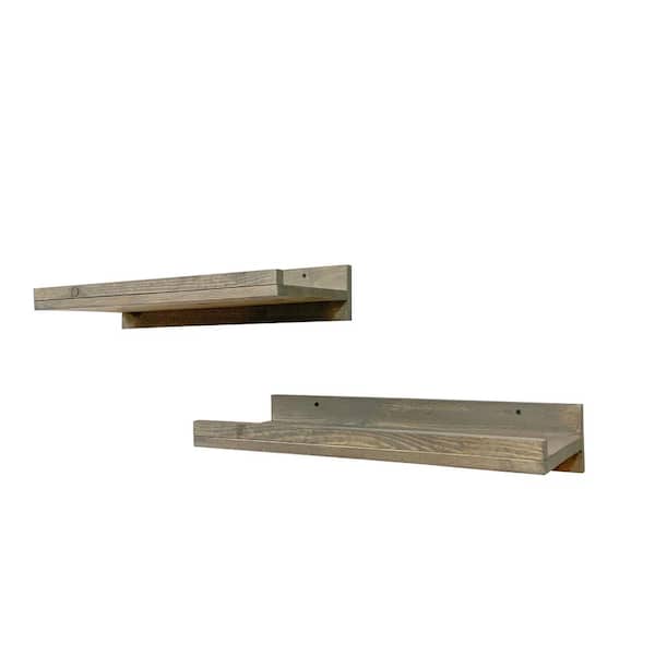 Intrinsic Haven Rustic Luxe 24 in. W x 10 in. D Gray Pine Wood Set of 2 Decorative Wall Shelf