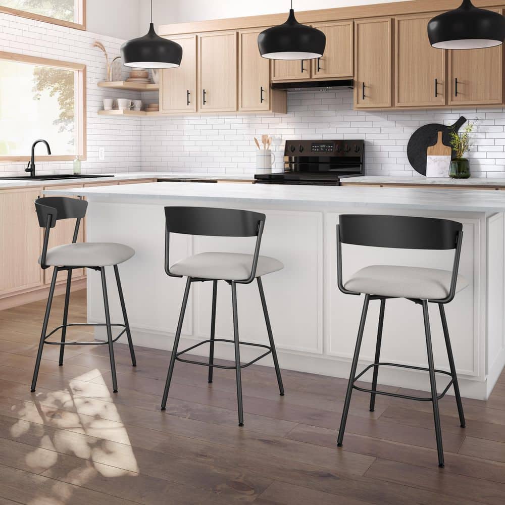 Ludwig Light Grey Swivel Counter Stool with Black Metal Frame