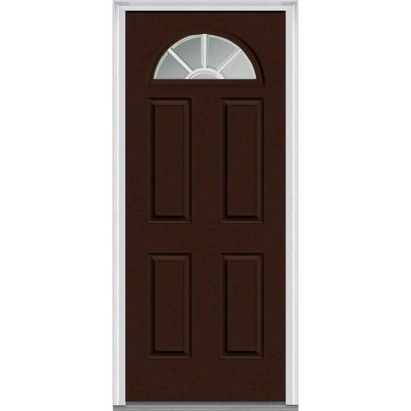 MMI Door 30 in. x 80 in. Grilles Between Glass Left-Hand Inswing 1/4-Lite Clear 4-Panel Classic Painted Steel Prehung Front Door