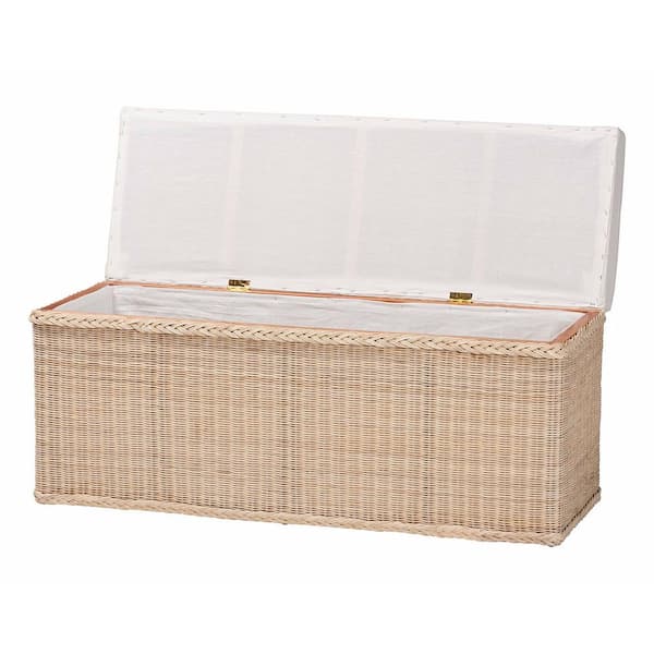 bali & pari Barid Natural Rattan and Fabric Rectangle Ottoman 259