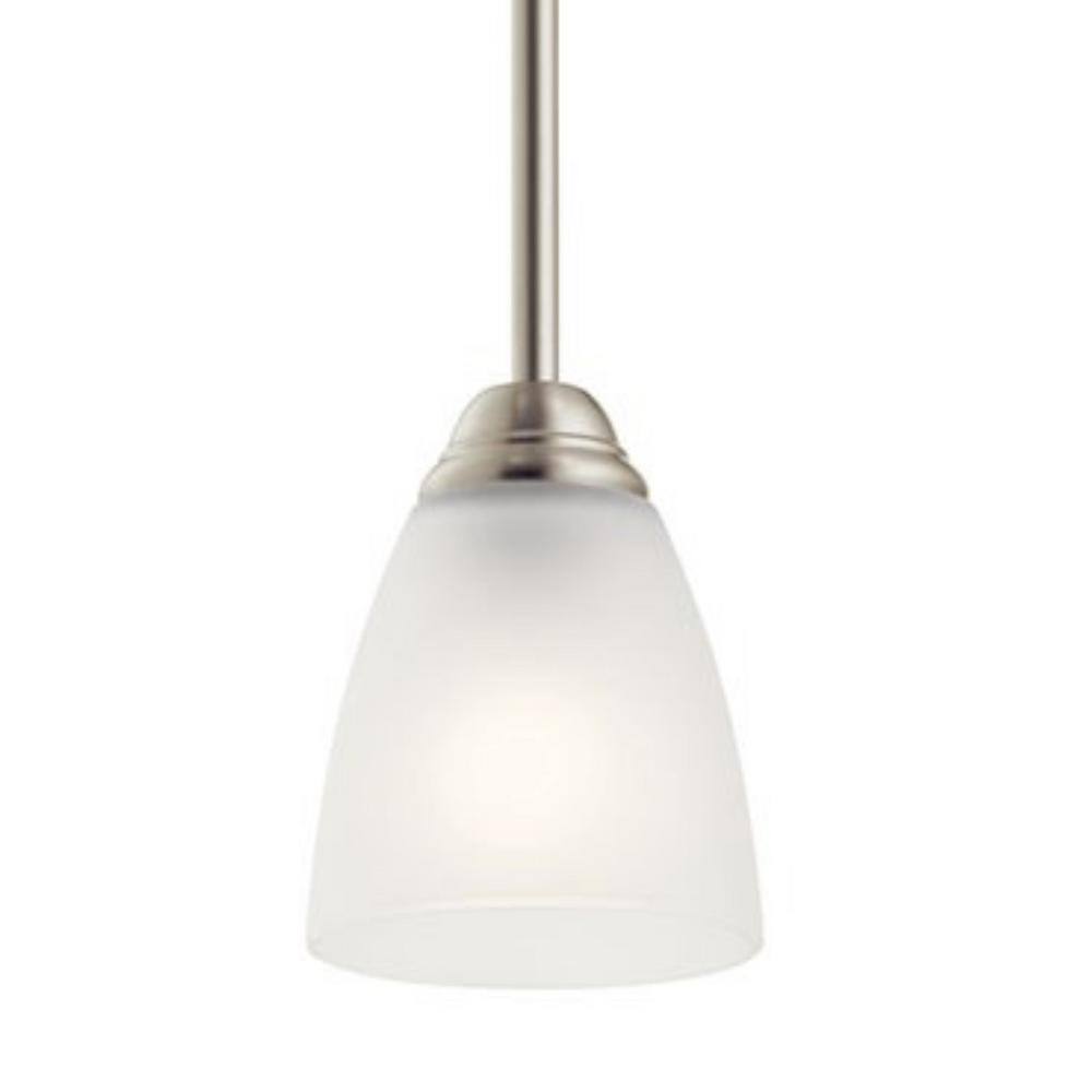 Transitional Brushed Nickel Mini Pendant with Frosted Glass Shade