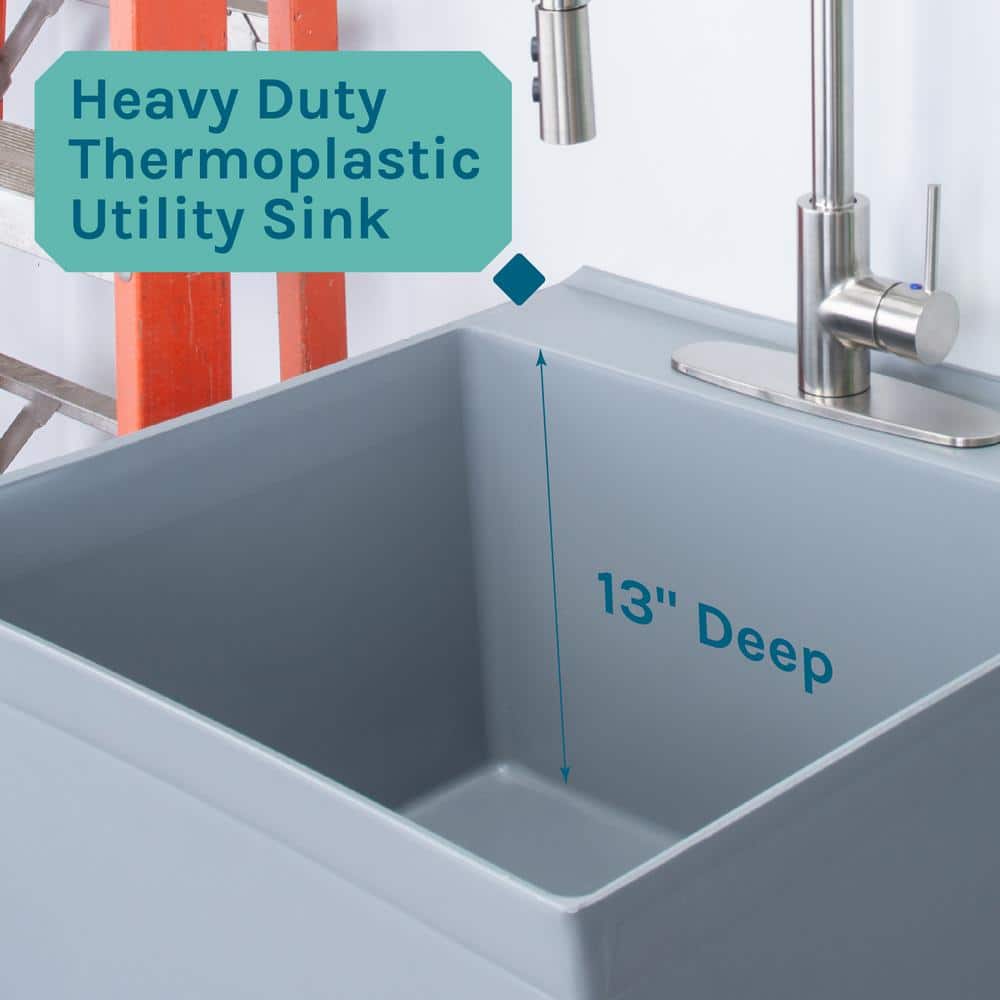 Gray Freestanding Utility Sink with Stainless Steel Faucet