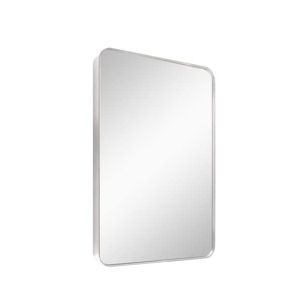Unbranded Silver 32 in W x 50 in. H Aluminum Morden Right Angle Rectangular Mirror Wall-Mounted Mirror for Living Room