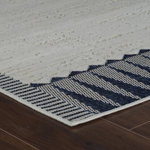 Maise Cream Blue 2 ft. x 8 ft. Modern Abstract Indoor Outdoor Runner Rug