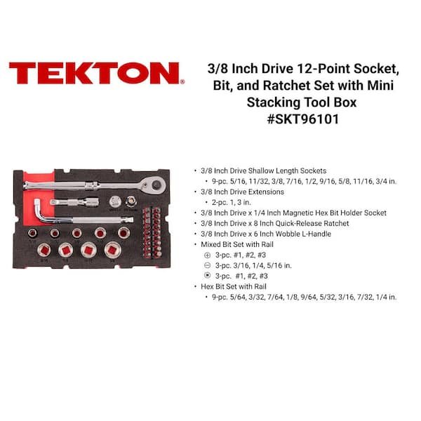 3/8 in. Drive 12-Point Socket, Bit, and Ratchet Set with Mini Stacking Tool Box (32-Piece)