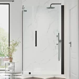 Pasadena 36in. L x 32in. W x 75in. H Corner Shower Kit w/Pivot Frameless Shower Door in Black w/Shelves and Shower Pan