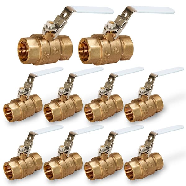 PLUMBFLEX 3/4 in. FIP x 3/4 in. FIP Premium Brass Full Port Ball Valve with Lock Handle (10-Pack)