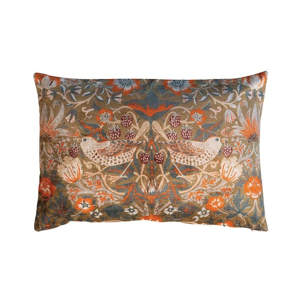 Storied Home Multicolor Birds and Flowers Lumbar Polyester 24 in. x 0.5 in. Throw Pillow