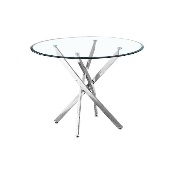 Donason 39 in. Round Silver Glass Top with Metal Frame (Seats 2)