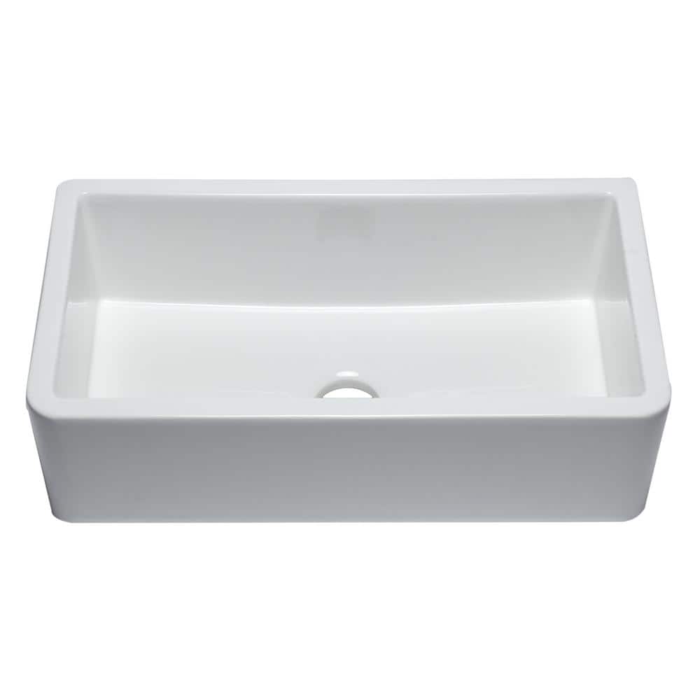 White Fireclay Single Bowl Farmhouse Drop-In Sink