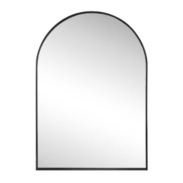Elodie 28 in. W x 40 in. H Large Arched Metal Framed Wall Mounted Mirror, Black