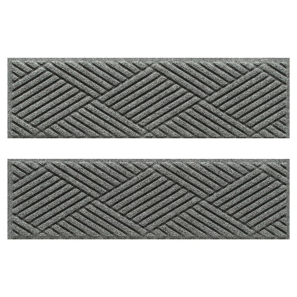 Bungalow Flooring Waterhog Diamonds 8.5 in. x 30 in. PET Polyester Indoor Outdoor Stair Tread Cover (Set of 4) Medium Gray