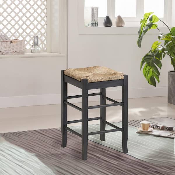 Boraam Square Rush Backless Wood Counter Stool-Charcoal Grey Finish
