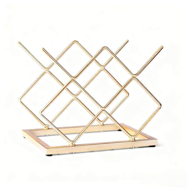 Freestanding Modern Geometric 5-Bottle Gold 7.2 in. W High-Quality Iron Countertop Tabletop Wine Rack