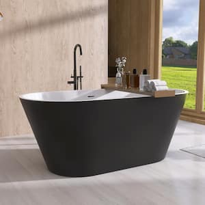 59 in. x 29.5 in. Free Standing Soaking Tub Flatbottom Acrylic Freestanding Bathtub with Chrome Drain in Matte Black