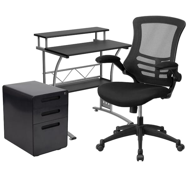 Carnegy Avenue 28 in. Rectangular Black Engineered Wood 3-Drawer Computer Desk with Keyboard Tray