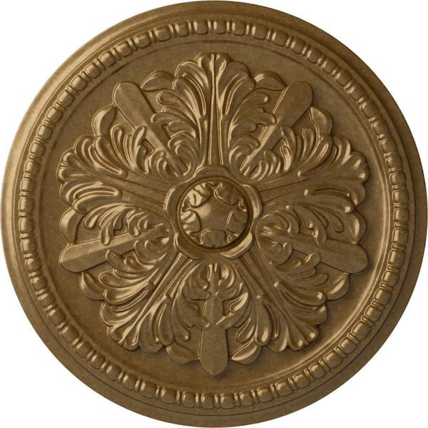 Ekena Millwork 1-1/2 in. x 16-7/8 in. x 16-7/8 in. Polyurethane Swindon Ceiling Medallion, Pale Gold