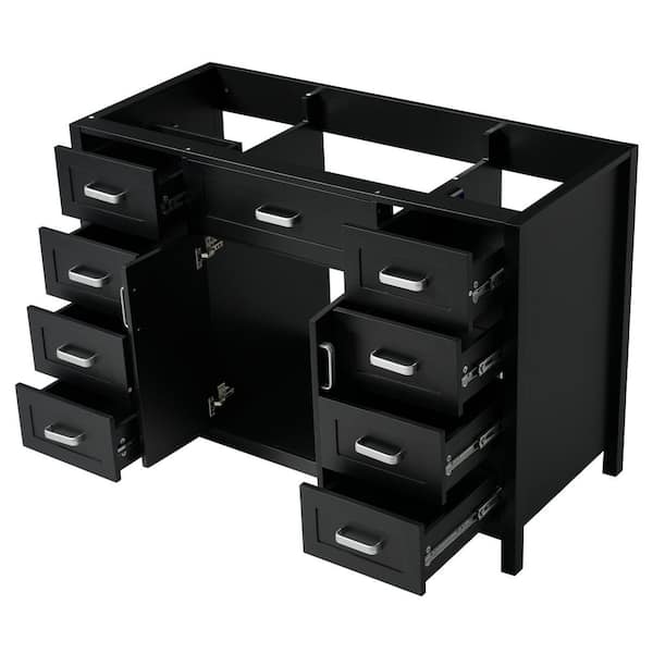 46.90 in. W Bath Vanity Cabinet without Top in Black with 8 Drawer and Soft Close Door, Unassembled