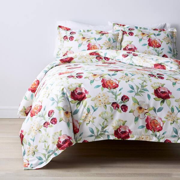 The Company Store Splendid Rose Multicolored Floral 400 Thread Count Sateen Queen Duvet Cover d Q Multi The Home Depot