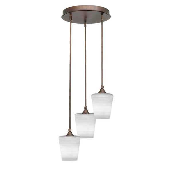 Unbranded Villa 60-Watt 15 in. 3 Light Bronze Stem Pendant Light with 6 in. White Matrix Glass Shade No bulbs included