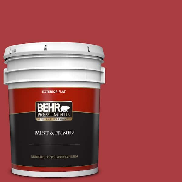 BEHR PREMIUM PLUS 5 gal. #S-G-160 California Poppy Flat Exterior Paint & Primer