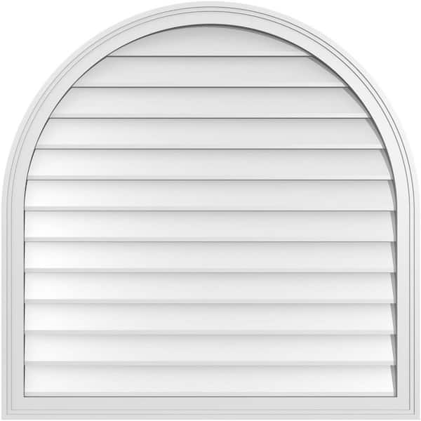 Ekena Millwork 38 in. x 38 in. Round Top White PVC Paintable Gable Louver Vent Non-Functional