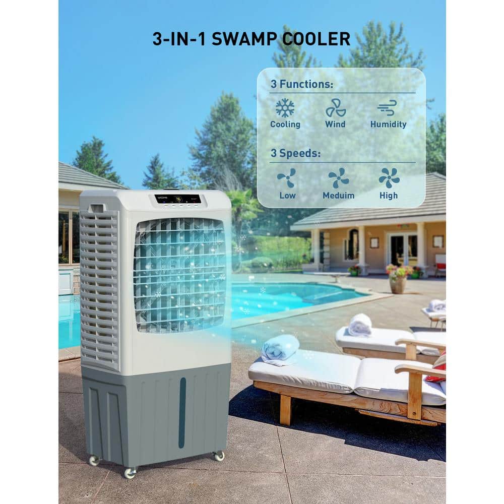 Gray and White Portable Evaporative Cooler with Remote Control