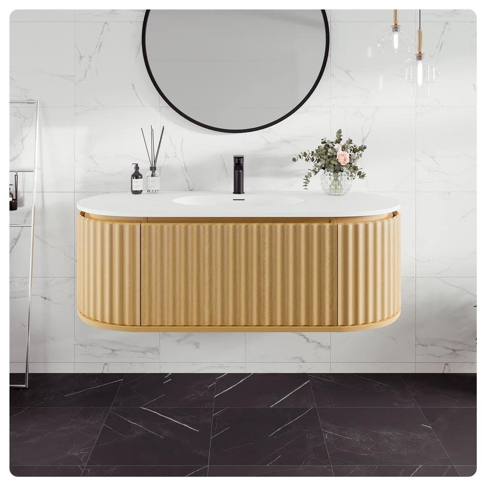 Haven 48 in. Single Sink Floating Natural Oak Bath Vanity with White Solid Surface Top (Assembled) price history on PriceWatchPro