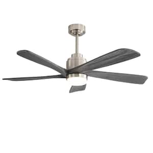 52 in. Indoor/Outdoor Smart Downrod Nickel Wood Ceiling Fan with LED Light and APP Remote Control