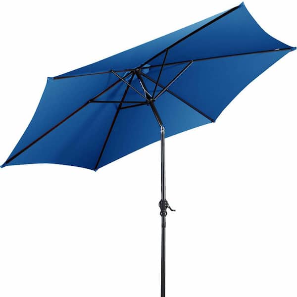 WELLFOR 9 ft. Steel Market Tilt Patio Umbrella in Blue with Crank
