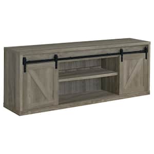 Brockton Gray Driftwood 3-Shelf Sliding Doors TV Stand Fits TV's up to 80 in.