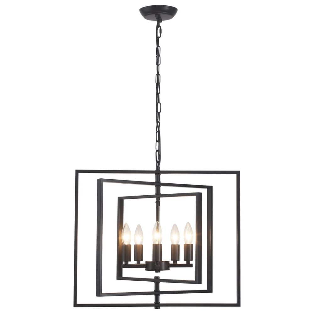 5-Light Black Frame Candle Chandelier, Industrial Foyer Light Fixture with No Bulbs Included price history on PriceWatchPro