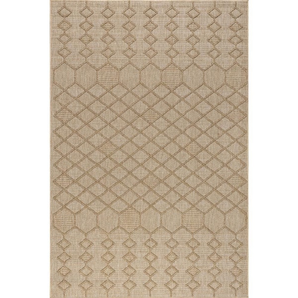 Malina Geometric Dark Beige 4 ft. x 6 ft. Outdoor Area Rug